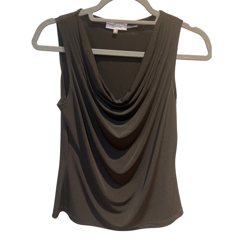 Calvin Klein Black Cowl Neck Sleeveless Draped Blouse Women’s Small Career Top